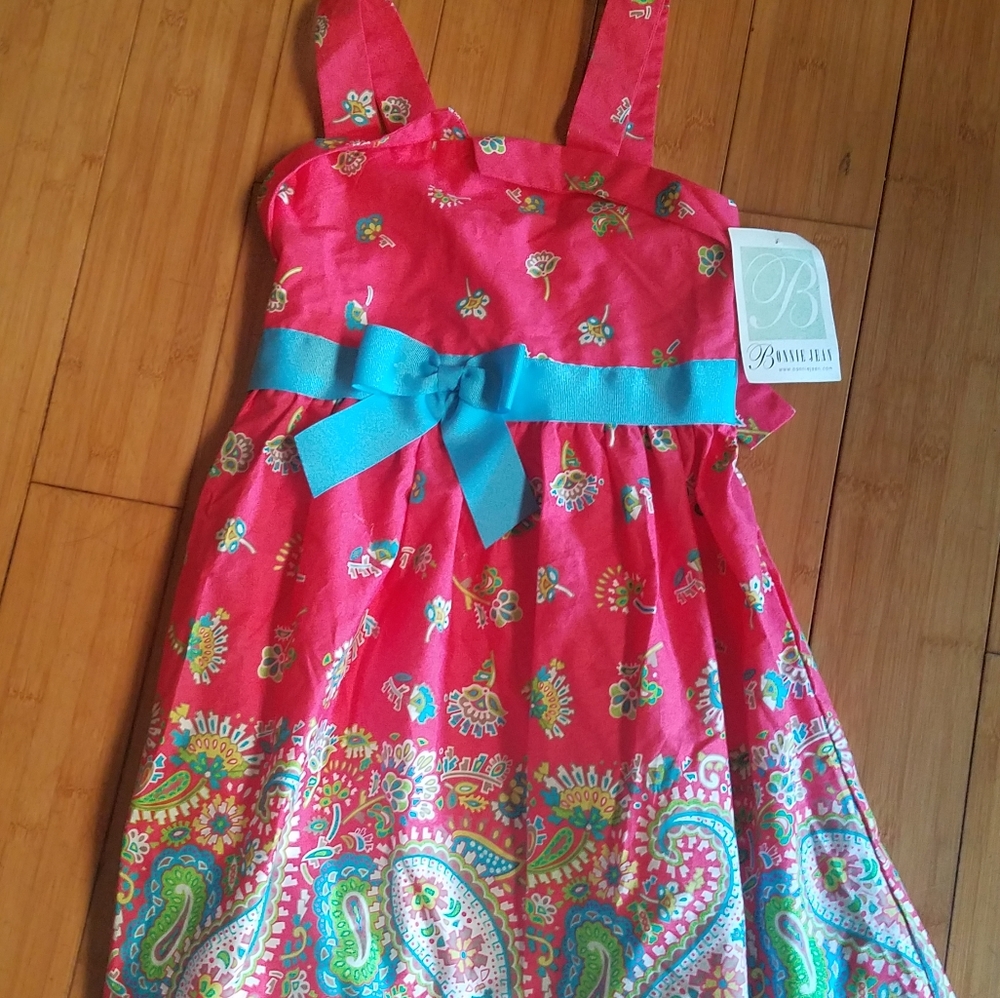 Bonnie Jean NWT summer coral blue paisley dress 12